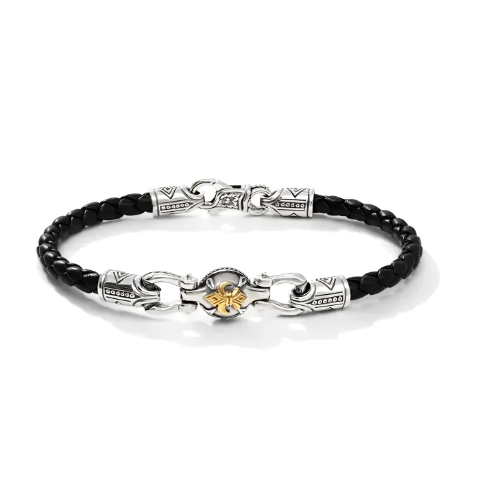 Konstantino Bronze and Black Leather Bracelet