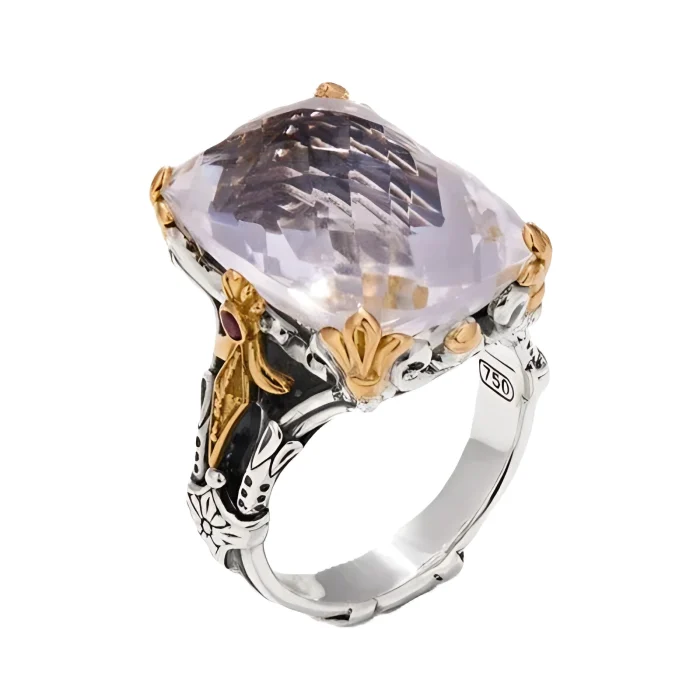 Konstantino Pythia Sterling Silver and 18k Yellow Gold Crystal and Corundum Ring