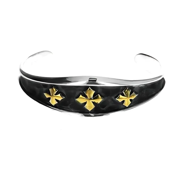 King Baby Hammered Triple MB Cross Cuff