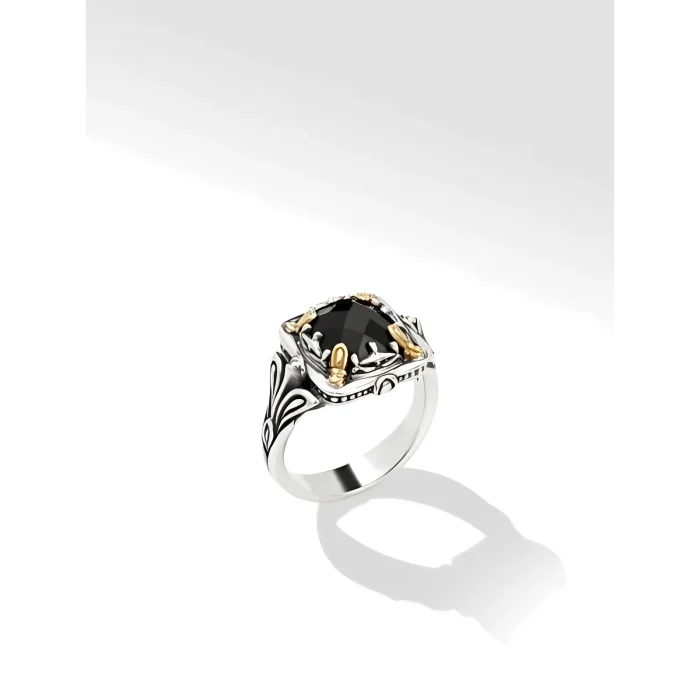 Konstantino Gen K Sterling Silver and 18k Yellow Gold Onyx Ring