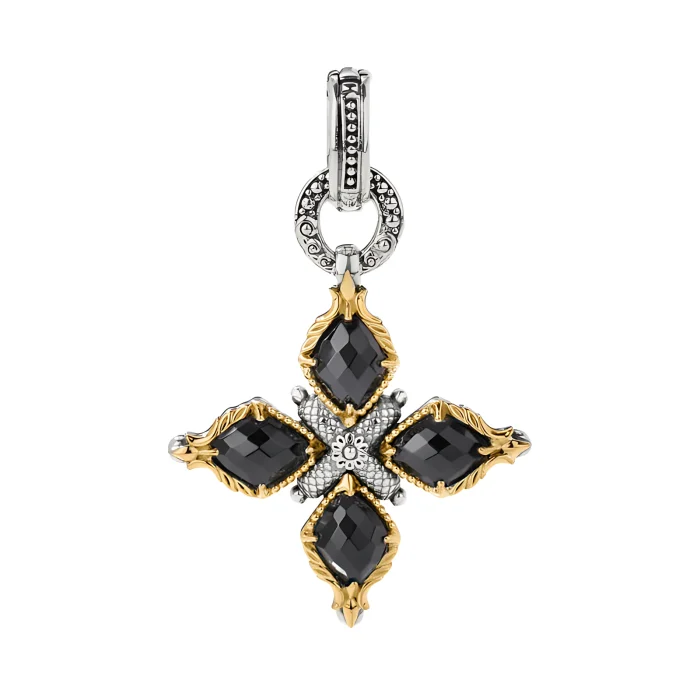 Konstantino Anthos Sterling Silver and 18k Yellow Gold Black Onyx Cross Pendant